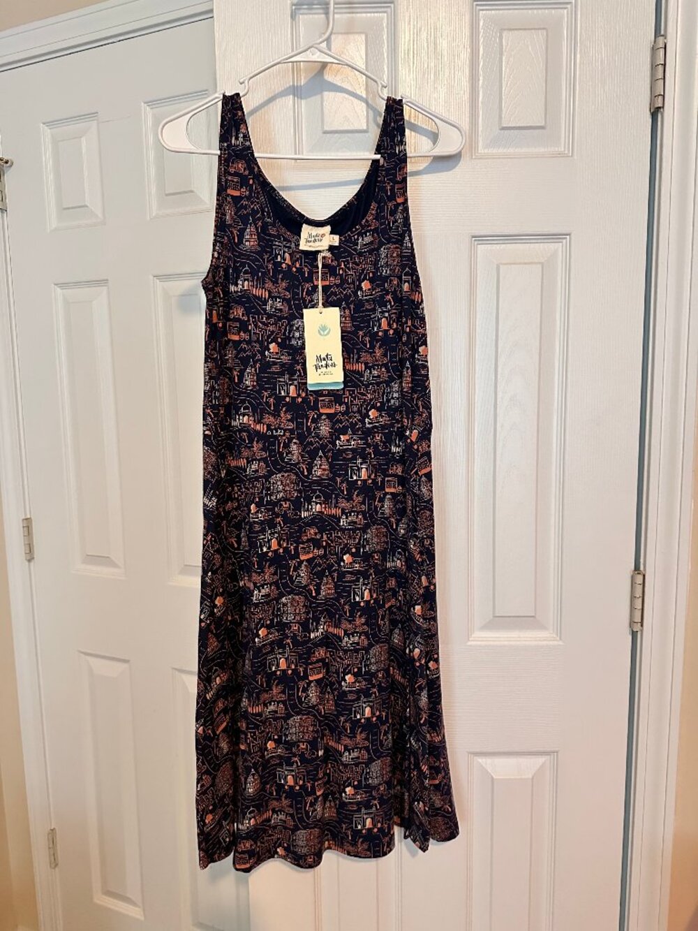 Mata Traders Building Print Dress NWT Cotton Jersey Size Large